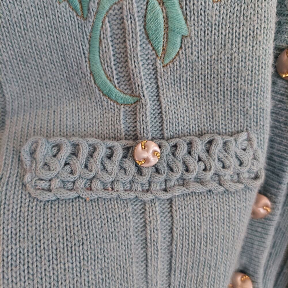Vintage Embroidered Cardigan Sweater Coastal Grandma Longline V-Neck Cottagecore - Picture 4 of 7